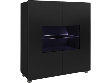 Nowoczesna czarna komoda z dwoma frontami i opcją LED - CONTROL Czarny / Czarny połysk