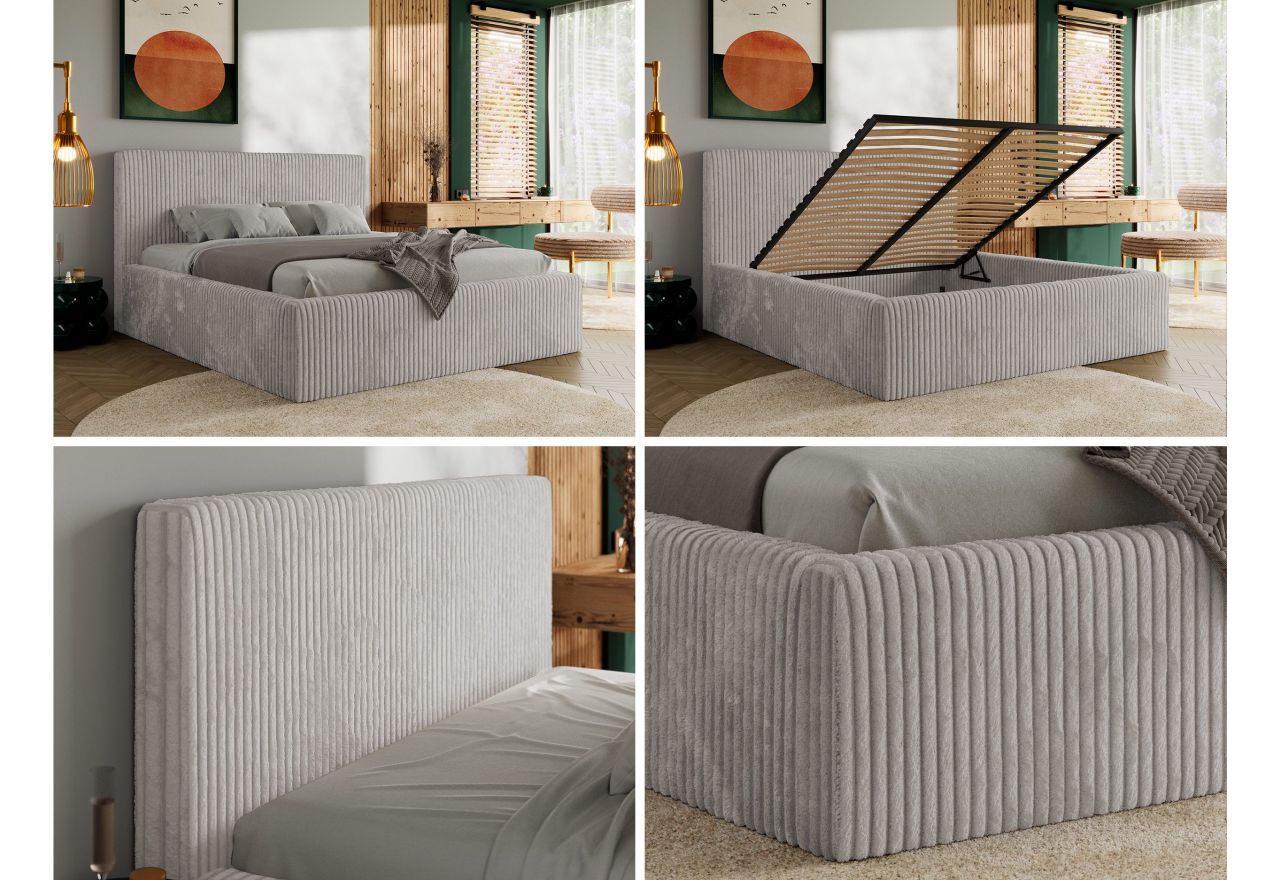 Łóżko tapicerowane TILIANO CLASSIC 180x200 - materac multipocket - jasnoszary, sztruks