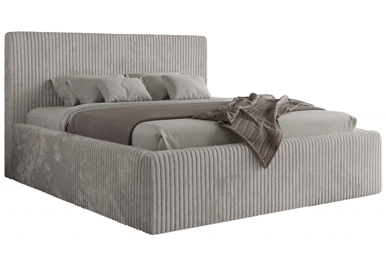 Łóżko tapicerowane TILIANO CLASSIC 140x200 - materac multipocket - jasnoszary, sztruks