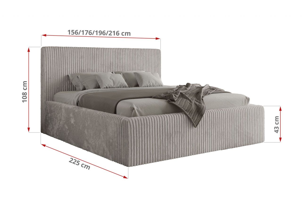 Łóżko tapicerowane TILIANO CLASSIC 200x200 - materac pocket - jasnoszary, sztruks