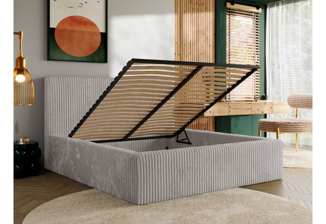 Łóżko tapicerowane TILIANO CLASSIC 160x200 - materac pocket - jasnoszary, sztruks