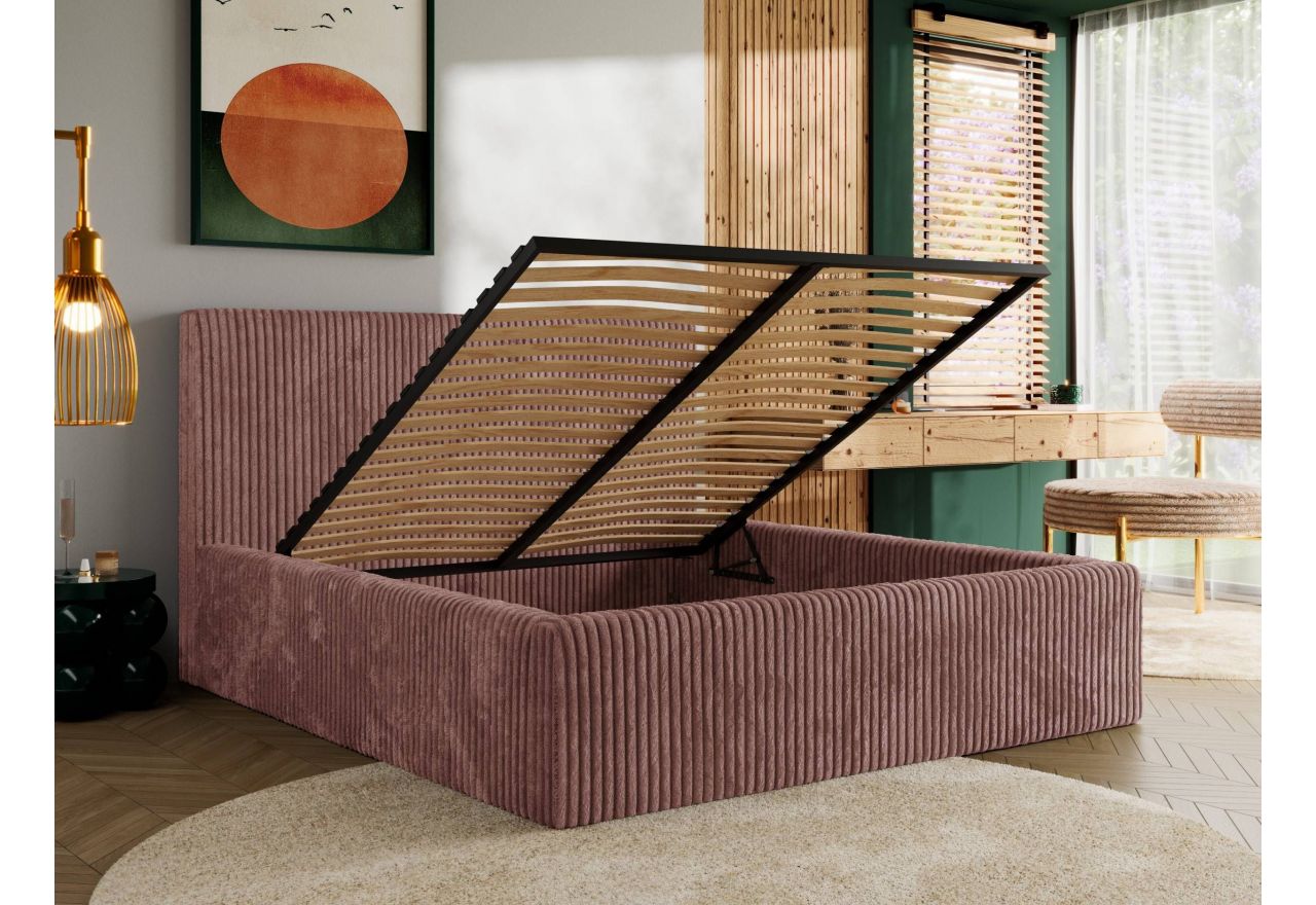 Łóżko tapicerowane TILIANO CLASSIC 180x200 - materac multipocket - różowy, sztruks