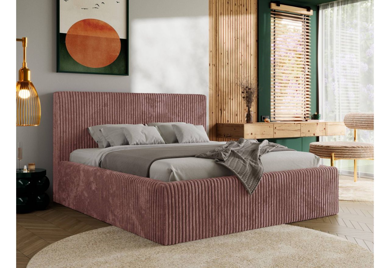 Łóżko tapicerowane TILIANO CLASSIC 160x200 - materac pocket - różowy, sztruks