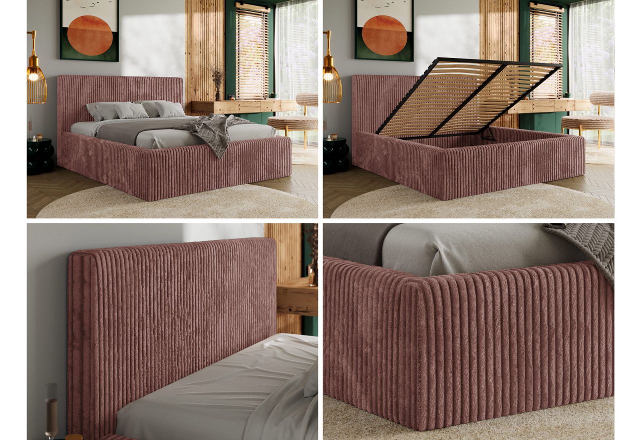 Łóżko tapicerowane TILIANO CLASSIC 160x200 - materac pocket - różowy, sztruks