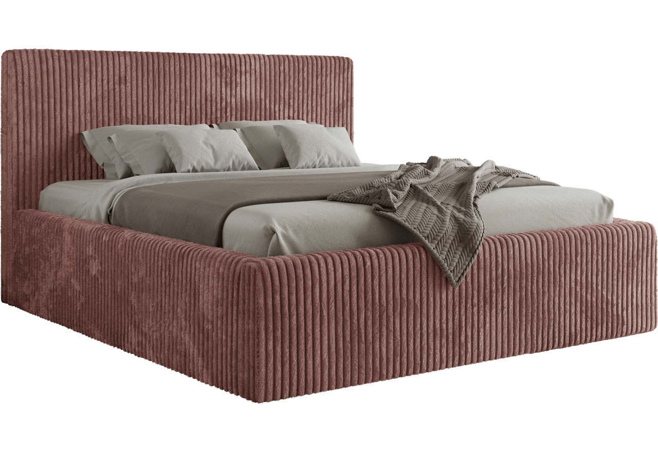 Łóżko tapicerowane TILIANO CLASSIC 160x200 - materac piankowy - różowy, sztruks