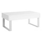 Modna duża ława biała z szufladą i na metalowych nóżkach - CONTROL Biały / Biały połysk