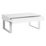 Modna duża ława biała z szufladą i na metalowych nóżkach - CONTROL Biały / Biały połysk