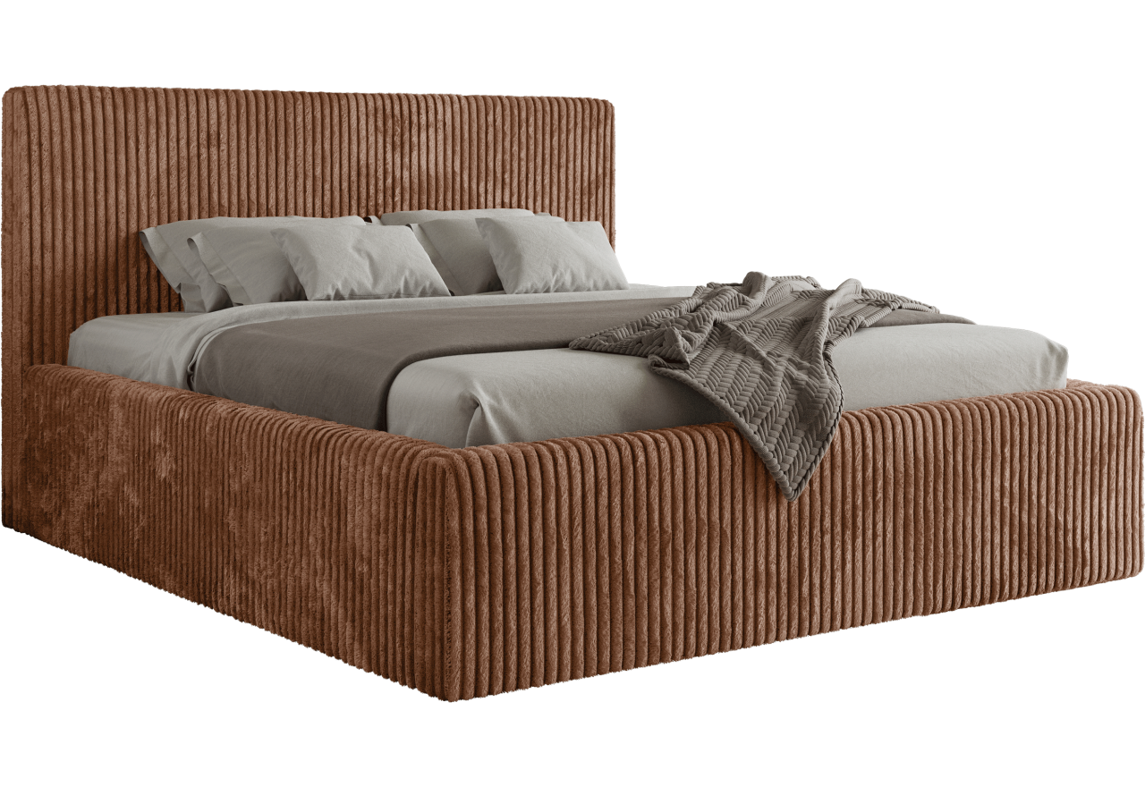 Łóżko tapicerowane TILIANO CLASSIC 200x200 - materac multipocket - pomarańczowy, sztruks