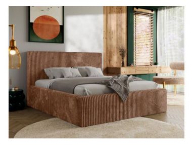 Łóżko tapicerowane TILIANO CLASSIC 160x200 - materac multipocket - pomarańczowy, sztruks