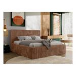 Łóżko tapicerowane TILIANO CLASSIC 140x200 - materac multipocket - pomarańczowy, sztruks