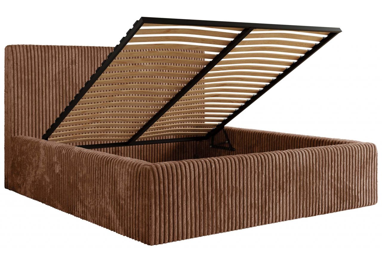 Łóżko tapicerowane TILIANO CLASSIC 140x200 - materac multipocket - pomarańczowy, sztruks