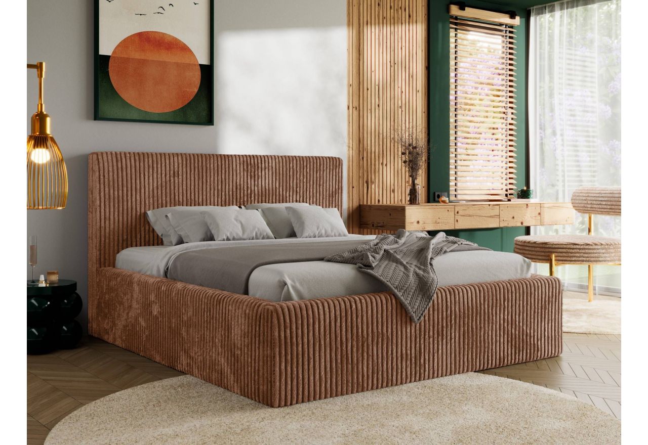 Łóżko tapicerowane TILIANO CLASSIC 180x200 - materac pocket - pomarańczowy, sztruks