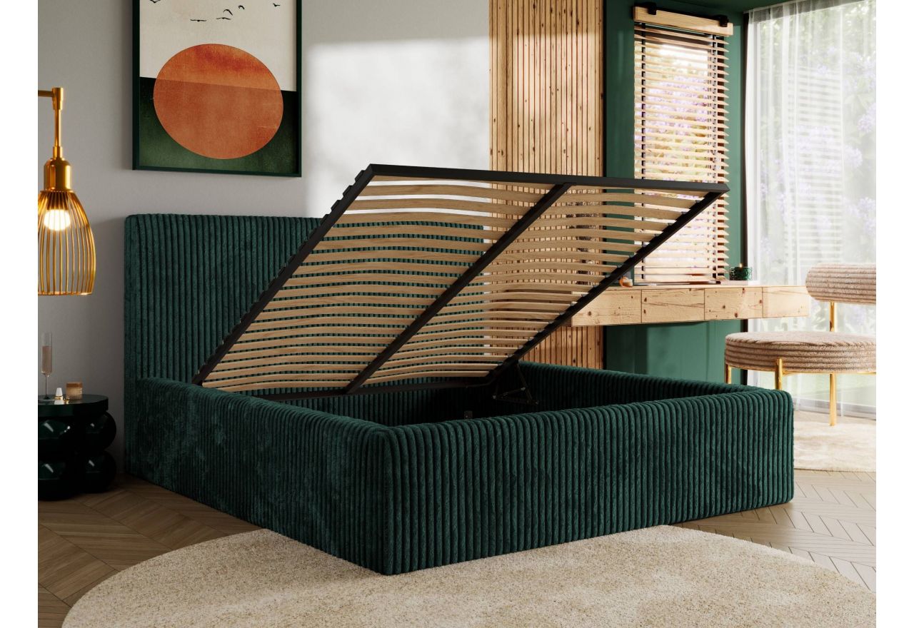 Łóżko tapicerowane TILIANO CLASSIC 180x200 - materac multipocket - ciemnozielony, sztruks