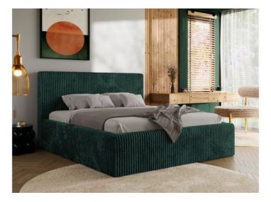 Łóżko tapicerowane TILIANO CLASSIC 160x200 - materac multipocket - ciemnozielony, sztruks