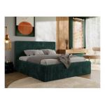 Łóżko tapicerowane TILIANO CLASSIC 160x200 - materac multipocket - ciemnozielony, sztruks