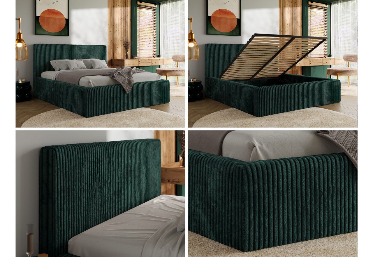 Łóżko tapicerowane TILIANO CLASSIC 160x200 - materac multipocket - ciemnozielony, sztruks