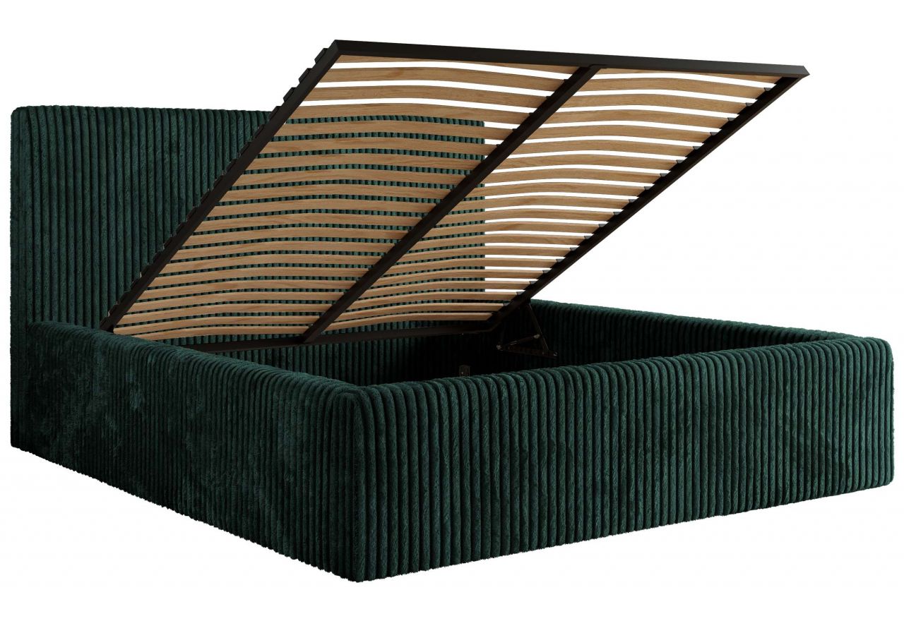 Łóżko tapicerowane TILIANO CLASSIC 160x200 - materac multipocket - ciemnozielony, sztruks