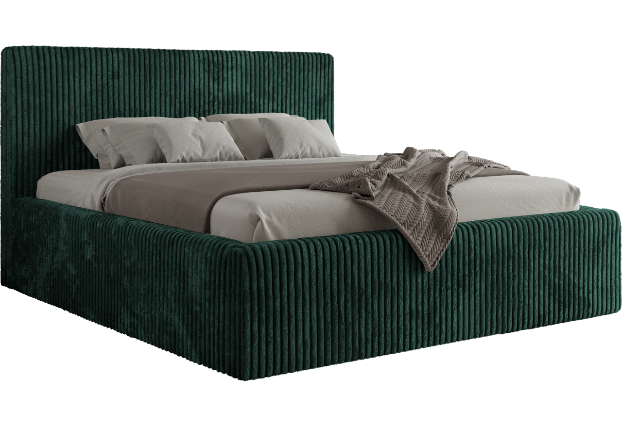 Łóżko tapicerowane TILIANO CLASSIC 160x200 - materac piankowy - ciemnozielony, sztruks