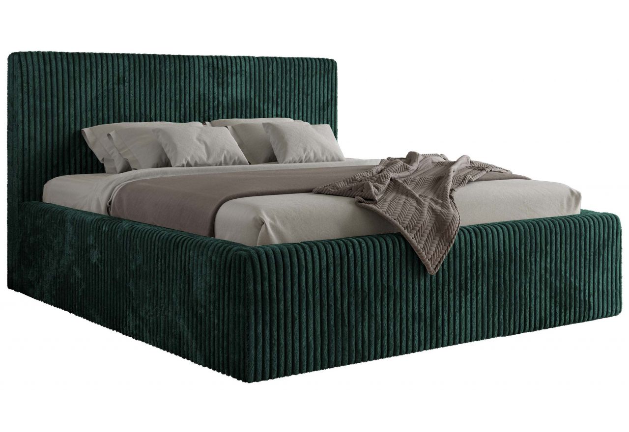 Łóżko tapicerowane TILIANO CLASSIC 140x200 - materac piankowy - ciemnozielony, sztruks
