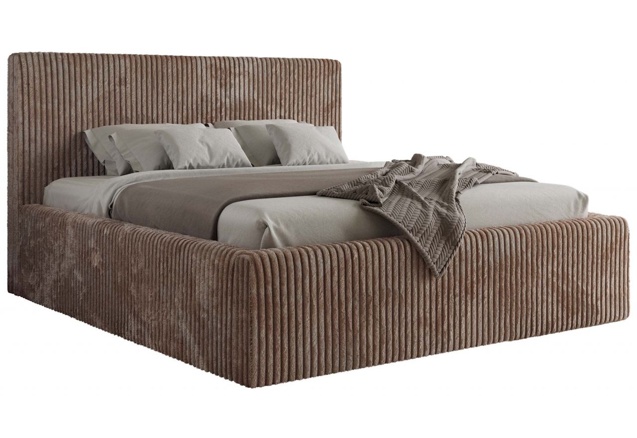 Łóżko tapicerowane TILIANO CLASSIC 200x200 - materac multipocket - brązowy, sztruks