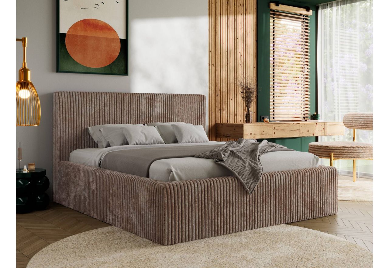 Łóżko tapicerowane TILIANO CLASSIC 180x200 - materac multipocket - brązowy, sztruks