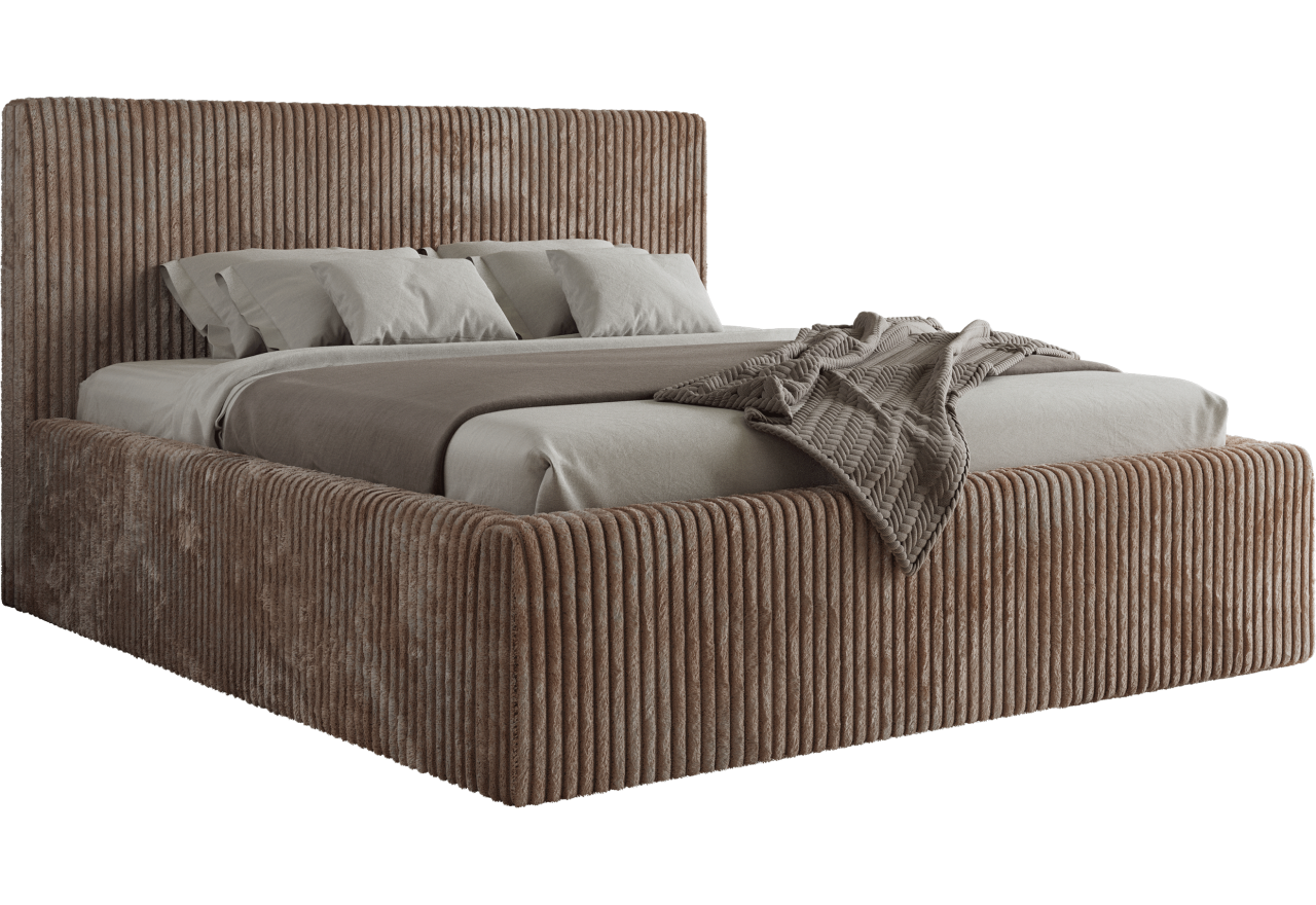 Łóżko tapicerowane TILIANO CLASSIC 160x200 - materac multipocket - brązowy, sztruks