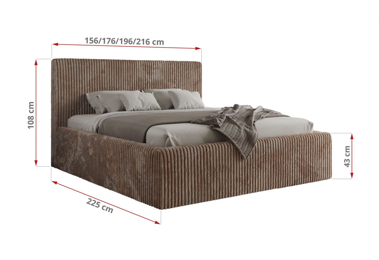 Łóżko tapicerowane TILIANO CLASSIC 140x200 - materac pocket - brązowy, sztruks