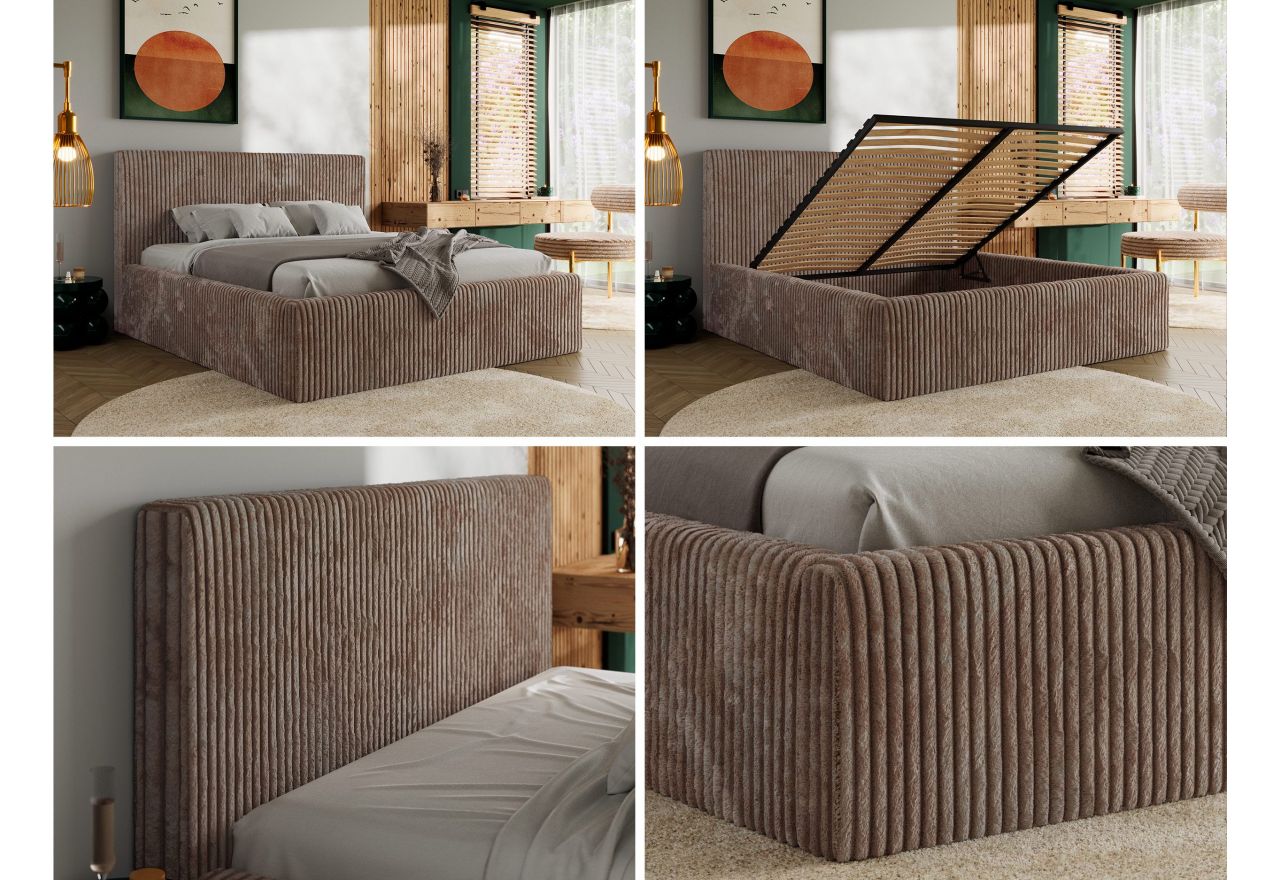 Łóżko tapicerowane TILIANO CLASSIC 200x200 - brązowy, sztruks