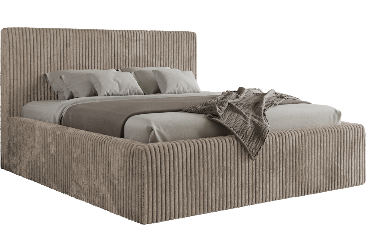 Łóżko tapicerowane TILIANO CLASSIC 200x200 - materac multipocket - jasnobrązowy, sztruks