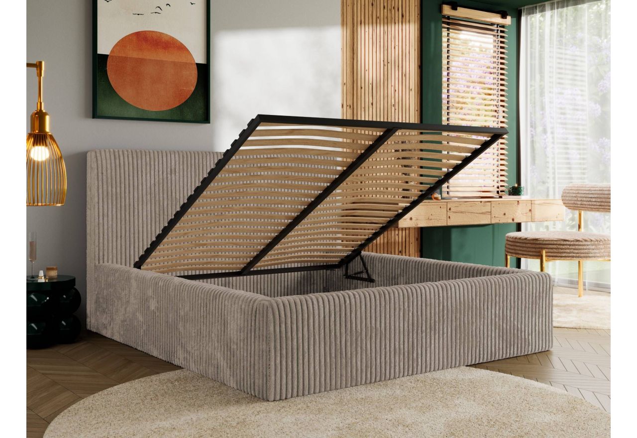 Łóżko tapicerowane TILIANO CLASSIC 180x200 - materac multipocket - jasnobrązowy, sztruks