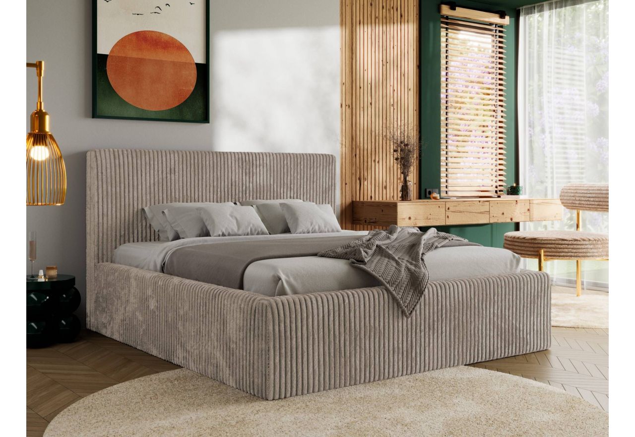 Łóżko tapicerowane TILIANO CLASSIC 180x200 - materac pocket - jasnobrązowy, sztruks