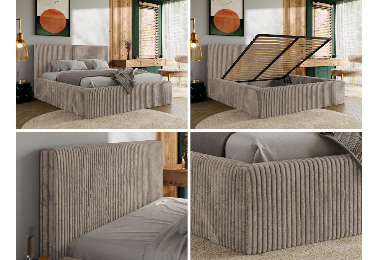 Łóżko tapicerowane TILIANO CLASSIC 140x200 - materac pocket - jasnobrązowy, sztruks