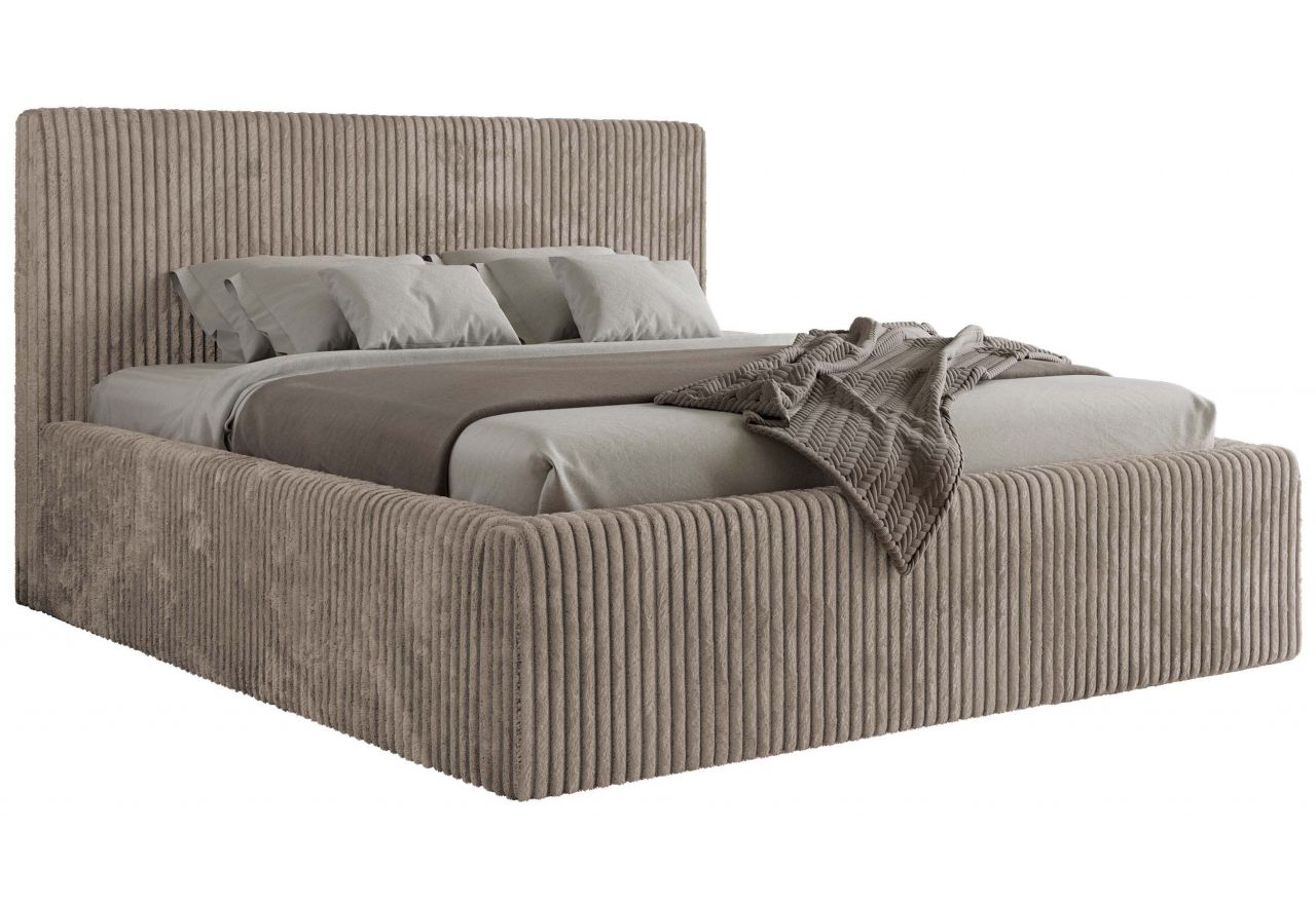 Łóżko tapicerowane TILIANO CLASSIC 140x200 - materac pocket - jasnobrązowy, sztruks