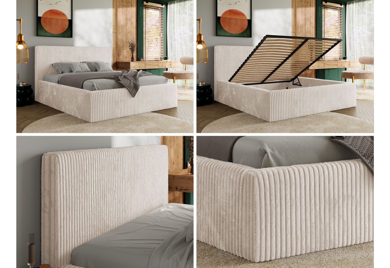 Łóżko tapicerowane TILIANO CLASSIC 200x200 - materac pocket - beżowy, sztruks