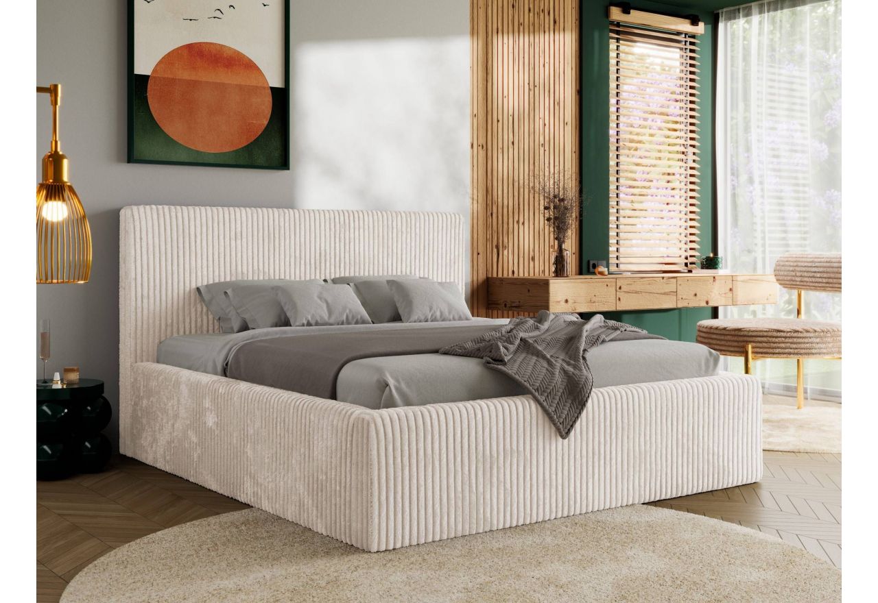 Łóżko tapicerowane TILIANO CLASSIC 180x200 - materac pocket - beżowy, sztruks