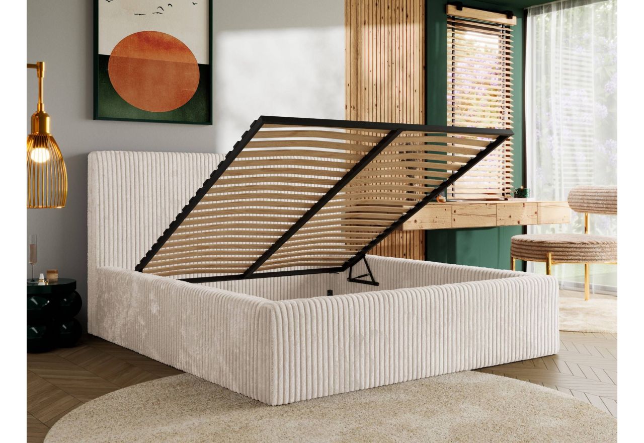 Łóżko tapicerowane TILIANO CLASSIC 200x200 - materac piankowy - beżowy, sztruks