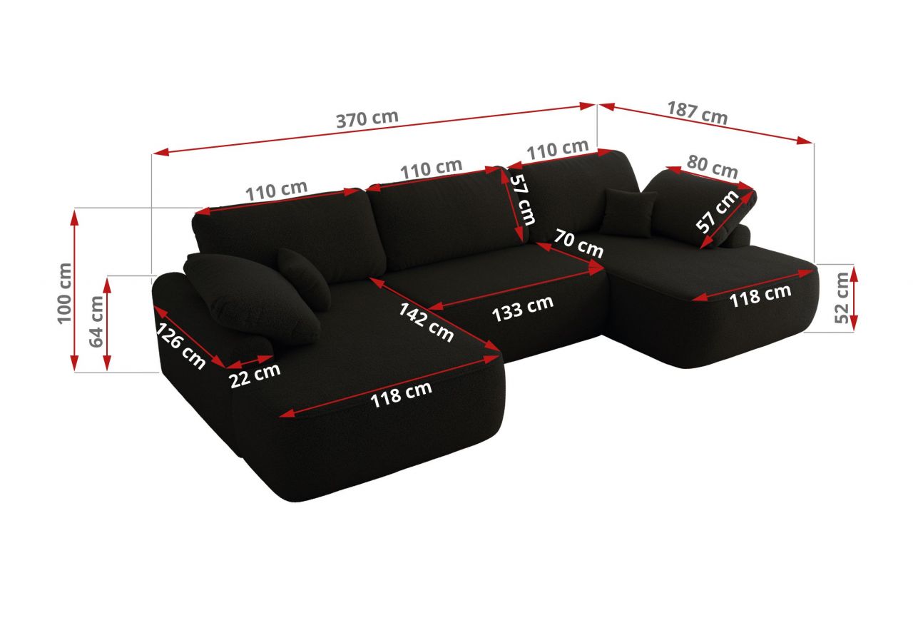 Narożnik CUBO U -  czarny, boucle