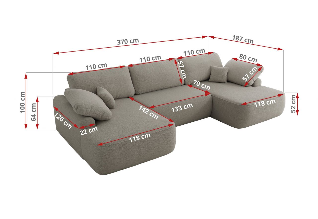 Narożnik CUBO U -  jasnoszary, boucle