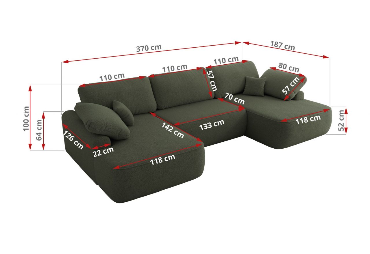 Narożnik CUBO U -  ciemnozielony, boucle