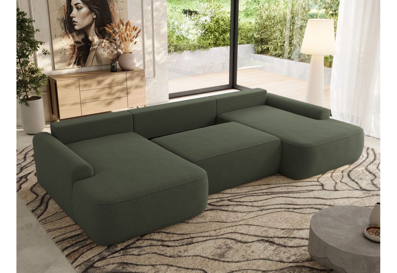 Narożnik CUBO U -  ciemnozielony, boucle