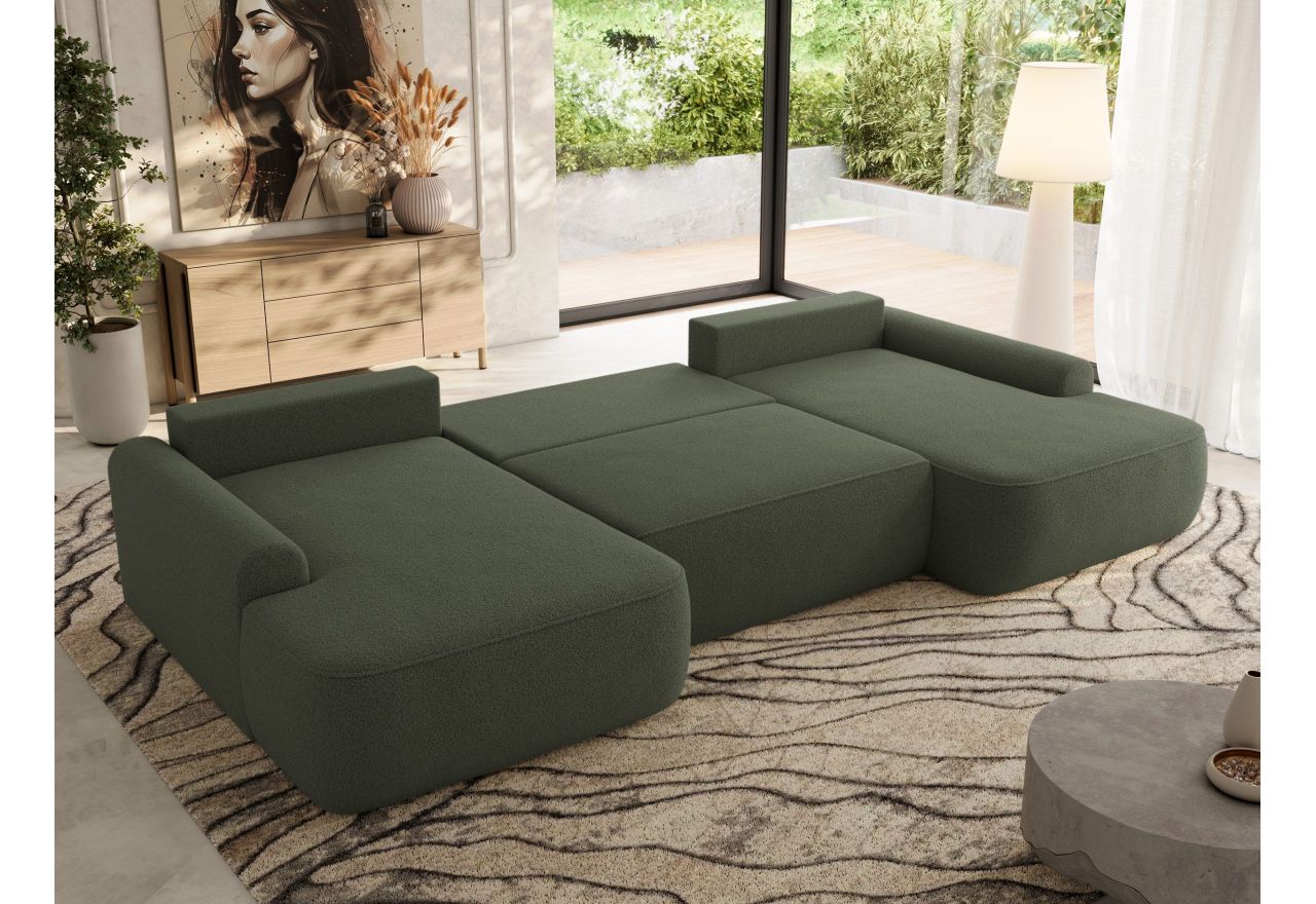 Narożnik CUBO U -  ciemnozielony, boucle