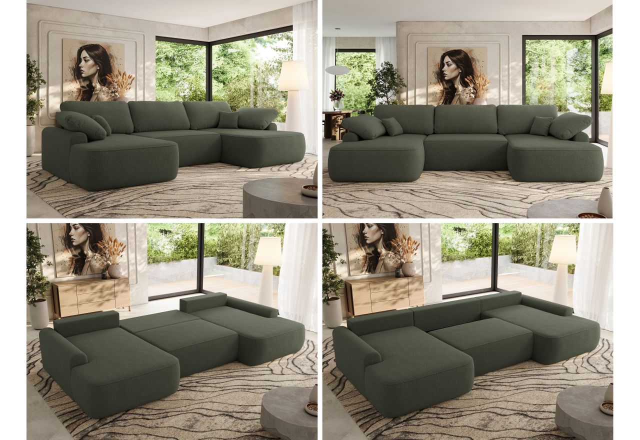 Narożnik CUBO U -  ciemnozielony, boucle