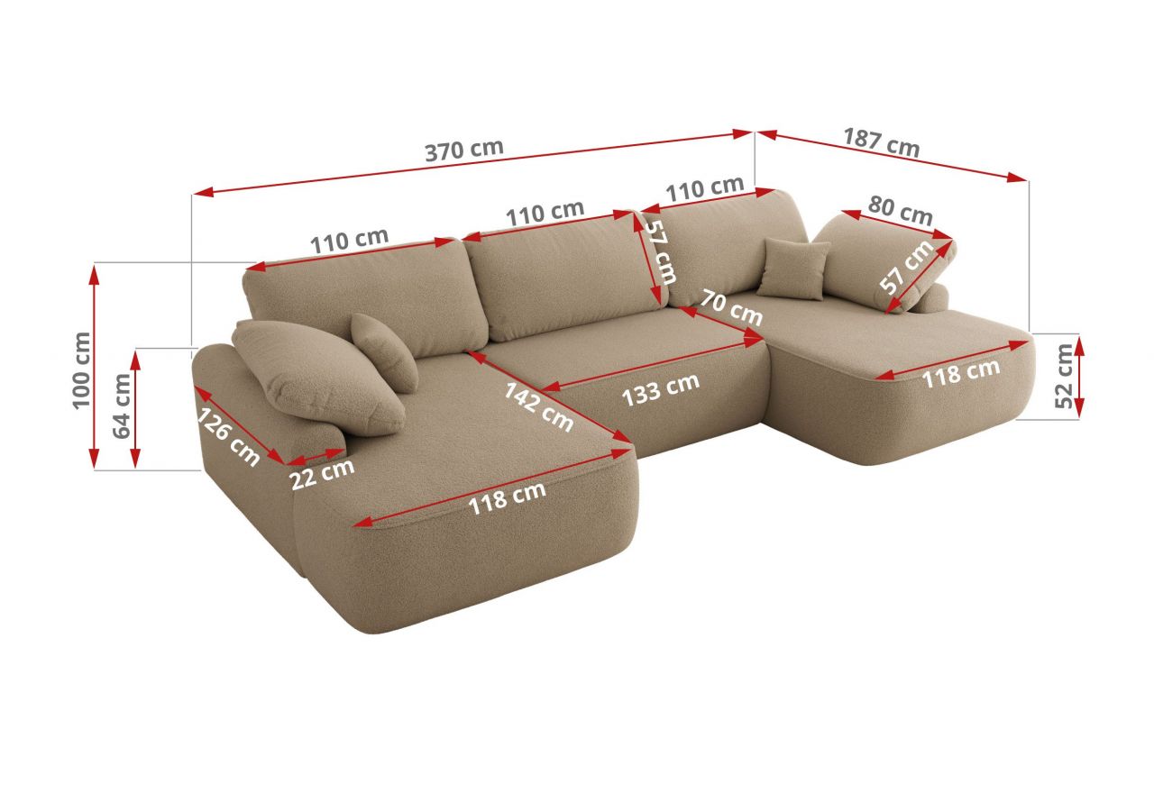 Narożnik CUBO U -  jasnobrązowy, boucle