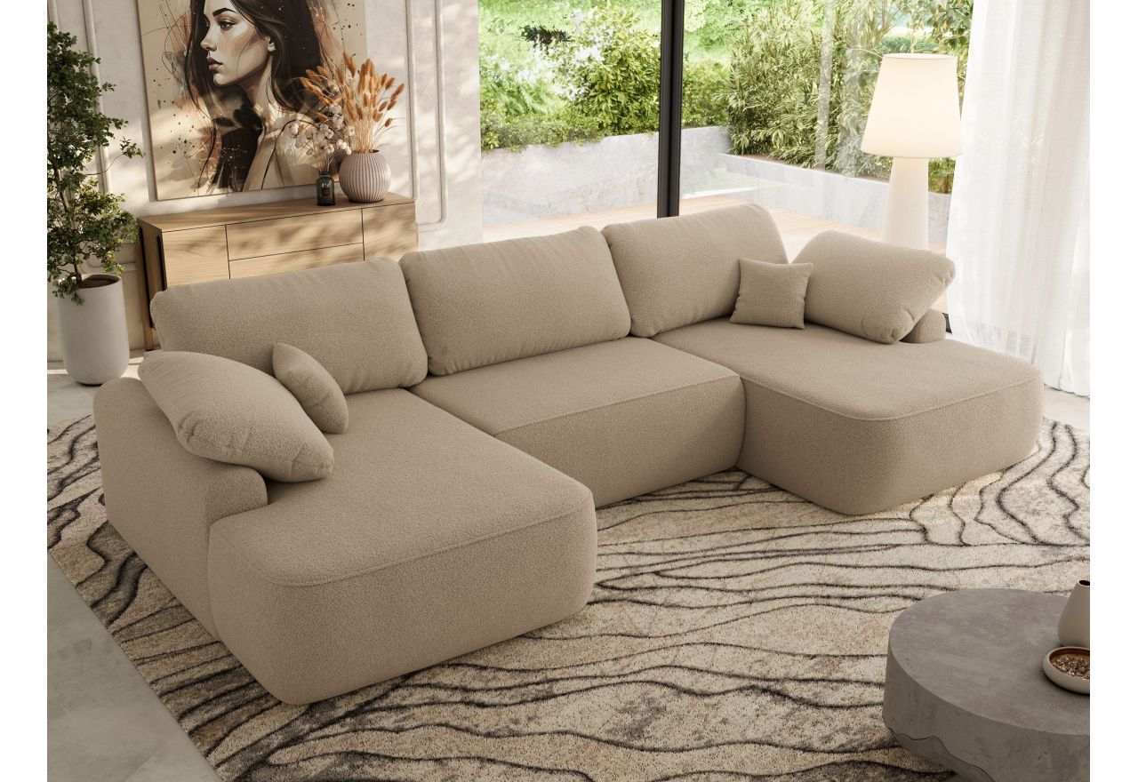 Narożnik CUBO U -  jasnobrązowy, boucle