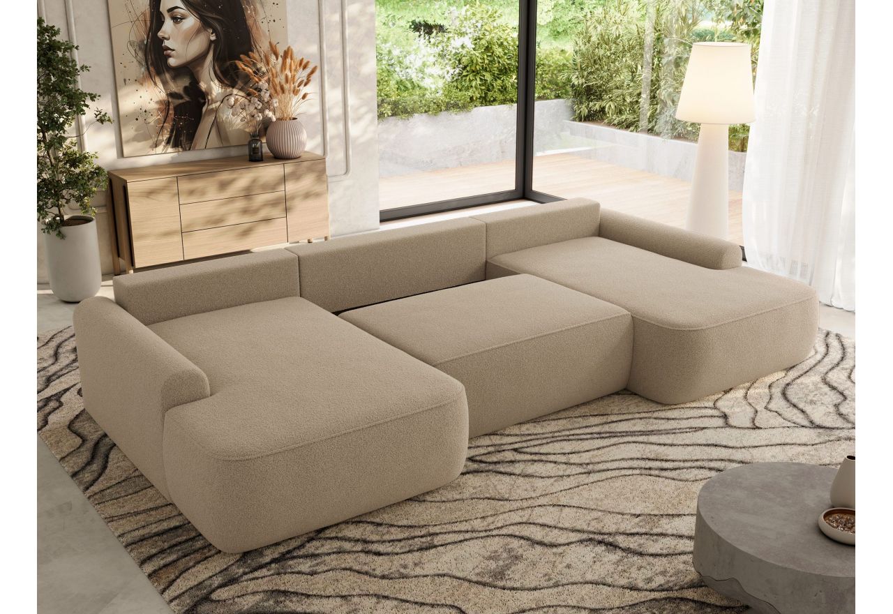 Narożnik CUBO U -  jasnobrązowy, boucle