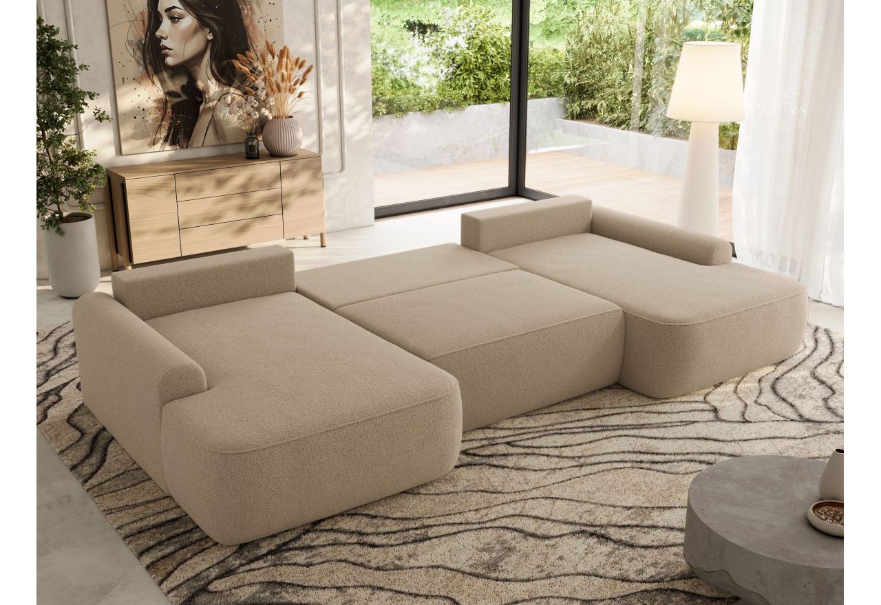 Narożnik CUBO U -  jasnobrązowy, boucle