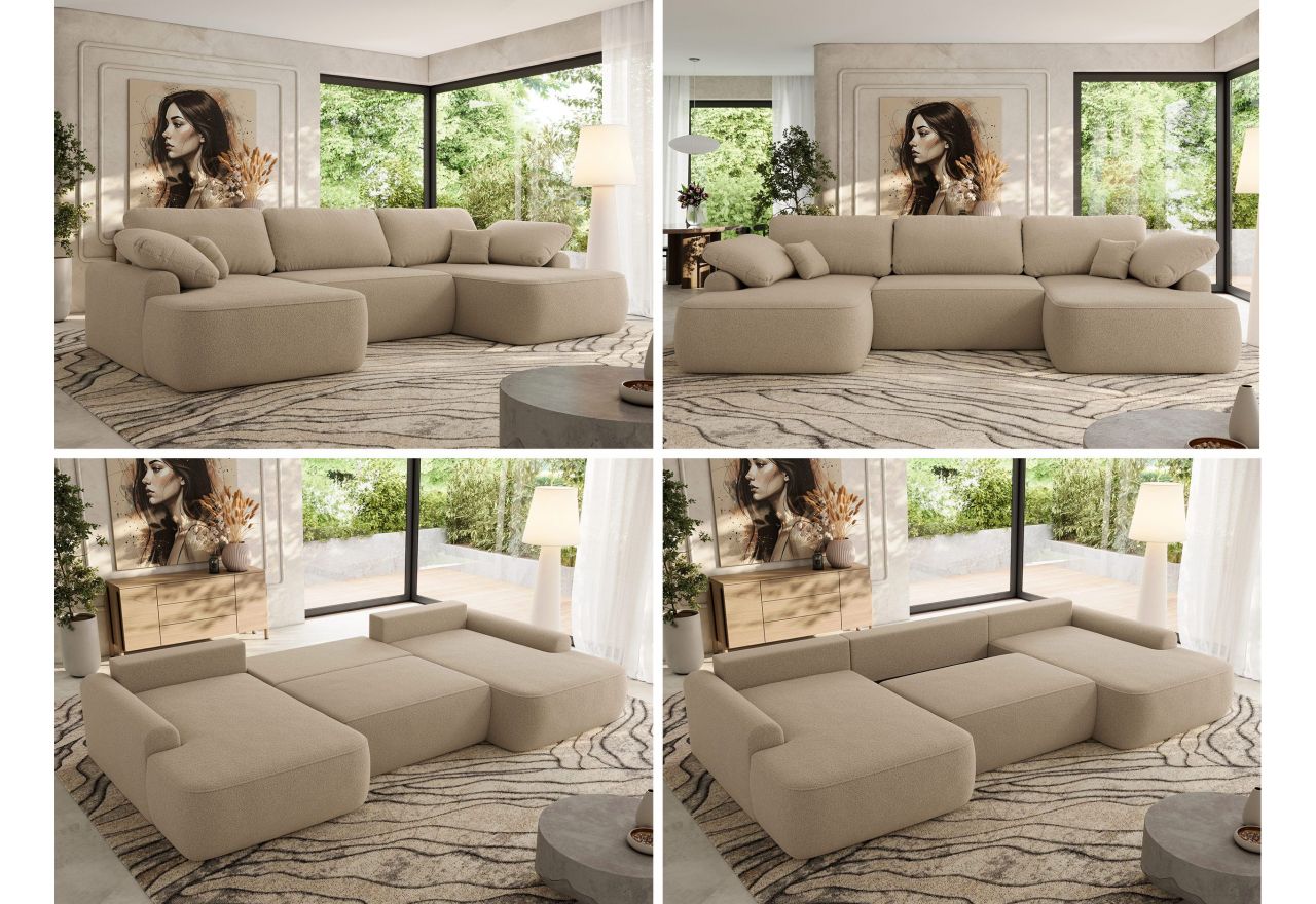 Narożnik CUBO U -  jasnobrązowy, boucle