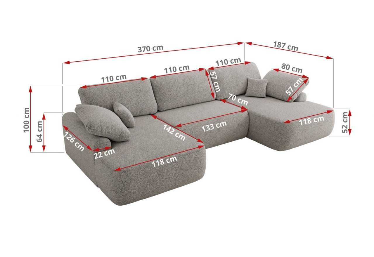 Narożnik CUBO U -  jasnoszary, struktura