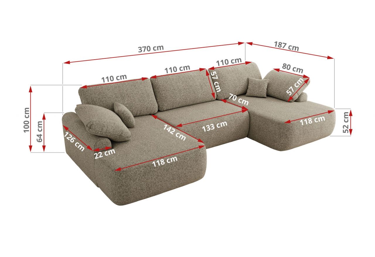 Narożnik CUBO U -  ciemnobeżowy, struktura