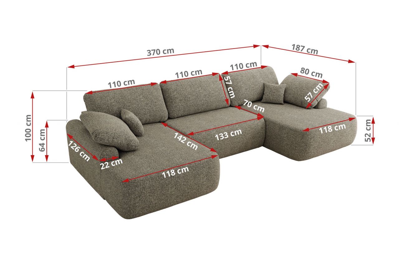 Narożnik CUBO U -  szary, struktura